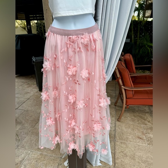 Floral Appliqué Chiffon Maxi Skirt S - Picture 7 of 12